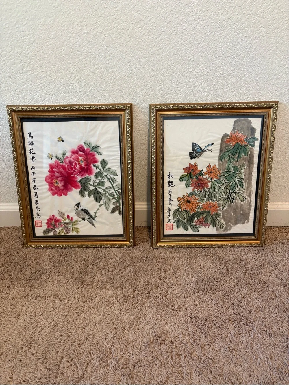 Chinese framed water colors original artwork